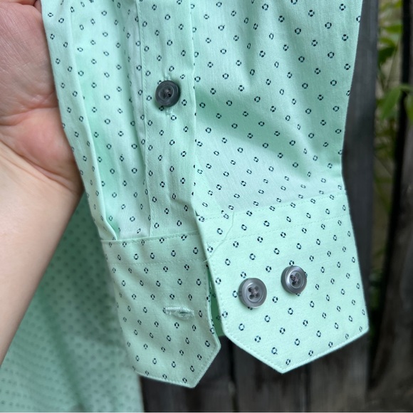 Alfani Mens Dress Shirt Medium M Pinflower Geo Print Button Down Mint - Picture 7 of 12